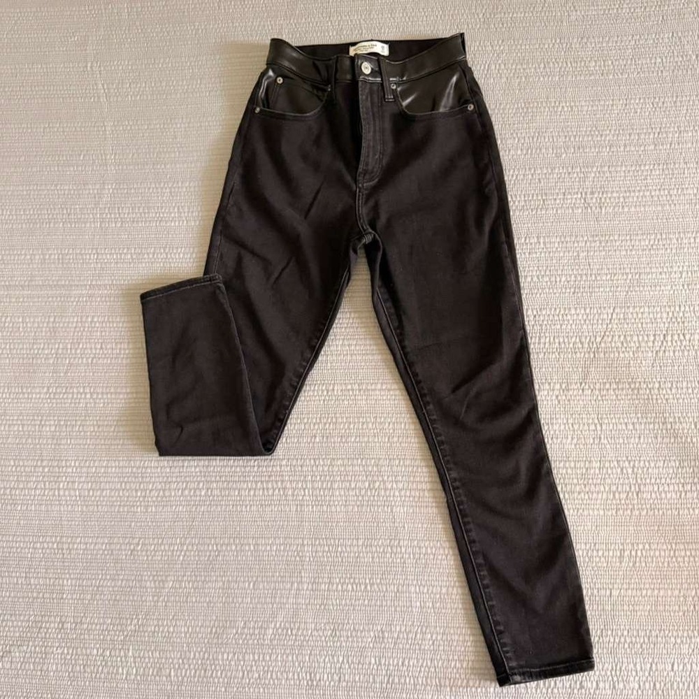 Abercrombie & Fitch Womens Super Skinny Ankle High Rise Black Leather Trim Sz 25